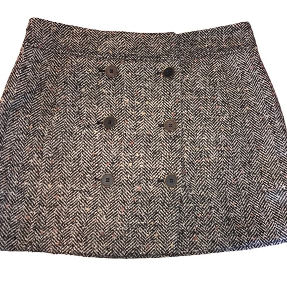 Loft Wool Blend Y2K Button Front Tweed Dark Academia Mini Skirt Woman’s Size 14 - Picture 1 of 7